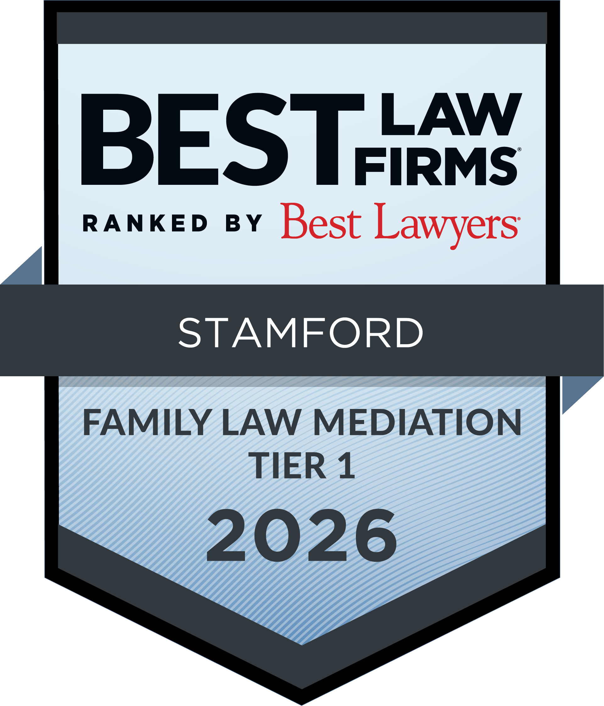 Best Law Firms Regional Tier 1 badge for Family Law Mediation in Stamford - MeehanLaw, LLC